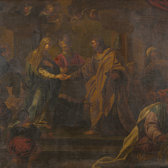 European school: The marriage of Mary and Joseph, oil on canvas, 17th C.