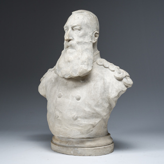 Een gepatineerd gipsen buste van Leopold II, 19de/20ste eeuw