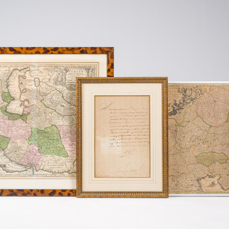 Twee handingekleurde kopergravures met betrekking tot Oostenrijk en Perzië en een manuscript brief, 17de/18de eeuw