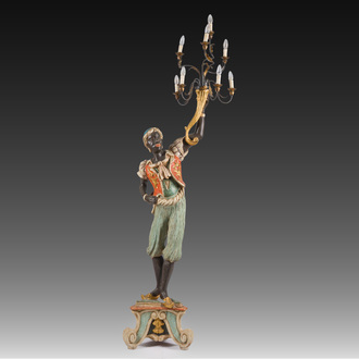 A large Venetian carved and polychrome painted wooden 'moor' lantern, Italy, 20th C.