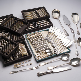 A French 132-piece silver-plated cutlery set, model Marly, Christofle, 20th C.