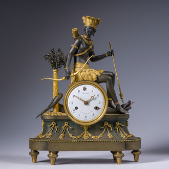 A gilt and patinated bronze Consulate pendule 'A l'Amérique', Jean-Simon Deverberie, Paris, 1800-1804