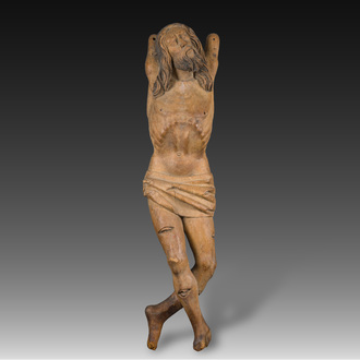 A large limewood sculpture of the crucified Saint Dismas, Germany, 16th C.