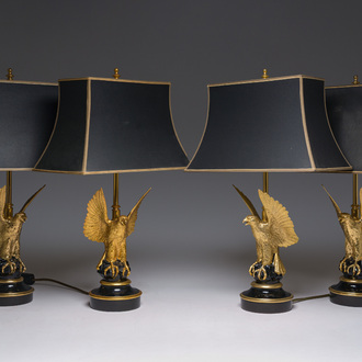 Two pairs of Hollywood Regency table lamps with a gilt eagle, Deknudt, Courtrai, third quarter 20th C.