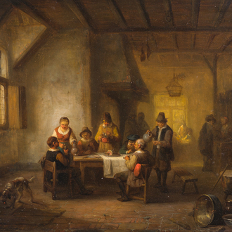 Ferdinand I De Braekeleer (1792-1883): Inn interior, oil on panel