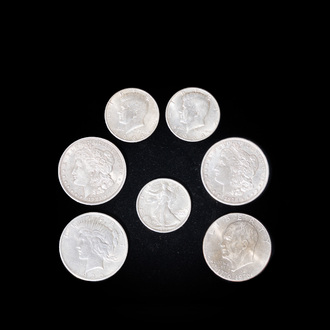 Seven various U.S. silver coins, 1878-1976