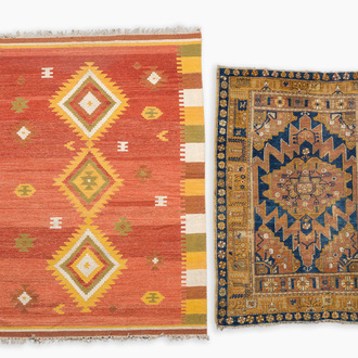 Two Turkish rugs, a.o. a Kilim, wool on cotton, mid 20th C.