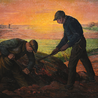 Evarist De Buck (1892-1974): Hard work at dusk, oil on canvas, dated 1916