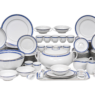 An extensive French polychrome and gilt porcelain 'Océana Bleu' service, Christofle, 20th C.