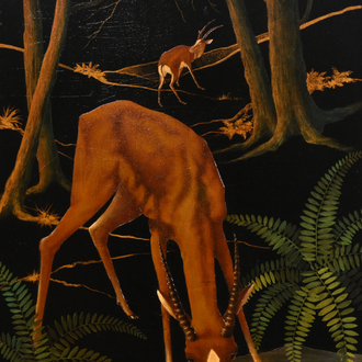 Jules Jambers (1863-?): 'La biche au ruisseau', huile sur board