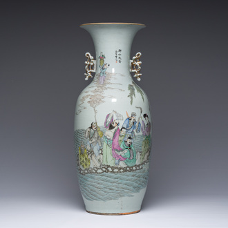 A Chinese famille rose 'Immortals at sea' vase, 19th/20th C.