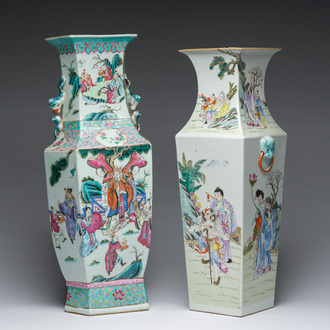 Deux vases en porcelaine de Chine famille rose à décor d'immortels et leurs serviteurs dans un paysage, 19ème/20ème siècle