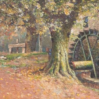 Isidore Meyers (1836-1917): Paysage au moulin à eau, huile sur toile