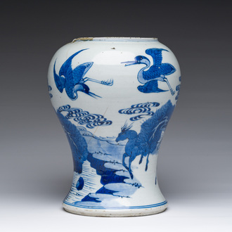 A Chinese blue and white 'deer and cranes in a landscape' vase, Kangxi