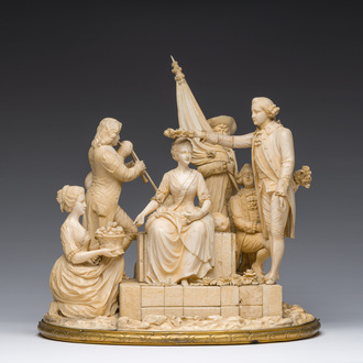 Ecole française, suiveur de Louis-Simon Boizot (1743-1809): 'La rosière de Salency', ivoire sculpté, probablement Dieppe, fin du 19ème siècle