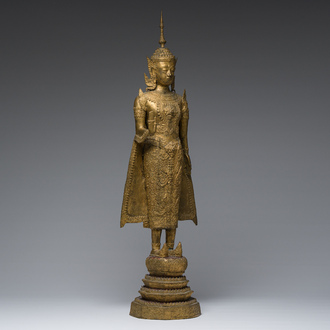 Figure de Bouddha debout en bronze doré, Thaïlande, Rattanakosin, 19ème siècle