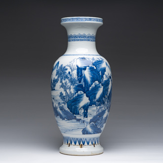 A Chinese blue and white vase with figures in a landscape, Kangxi