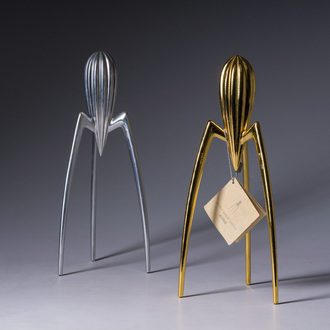 Philippe Starck (1949): Two 'Juicy Salif' citrus squeezers for Alessi, aluminium and gilt aluminium, Italy, last quarter 20th C.