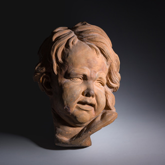 Jan Pieter van Baurscheit II (1699-1768): Head of a youth after François Duquesnoy (1597-1643), patinated terracotta, monogrammed