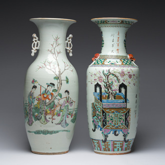 Deux vases en porcelaine de Chine famille rose à décor de paniers de fleurs et de Magu et cerf, 19ème/20ème siècle