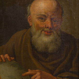 Ecole flamande: Démocrite, huile sur toile,  18ème siècle