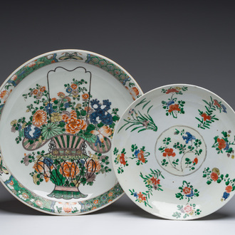 Two Chinese famille verte dishes with floral design, Kangxi