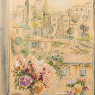 Claire Maillot (20ème siècle): La fenêtre ouverte, techniques mixtes sur papier