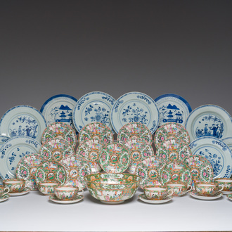 A varied collection of Chinese blue, white and Canton famille rose porcelain, 18th/20th C.