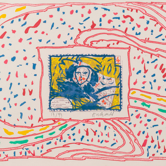 Pierre Alechinsky (1927): 'Dame Taride', eau-forte et lithographie, éd. 17/99, (1990)