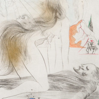 Salvador Dali (1904-1989): 'Femme à genoux', eau-forte rehaussée à l'aquarelle, ed. E.A., [1969]