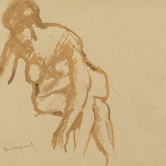 Maurice Dupuis (1882-1959): Dame nue assise, aquarelle sur papier