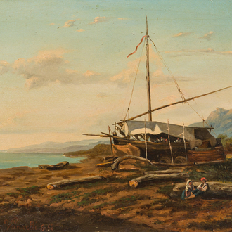 Elena Vanzetti (19ème siècle): Un soir d'été dans le golfe de Naples, huile sur toile, daté juin (18)66.