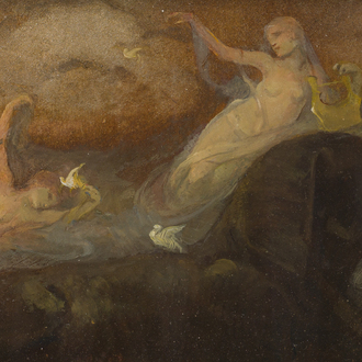 Jan Frans De Boever (1872-1949): 'Chercheuses d'infini', huile sur panneau, années 30