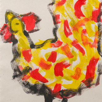 Anton Heyboer (1924-2005): Poulet, acrylique sur papier