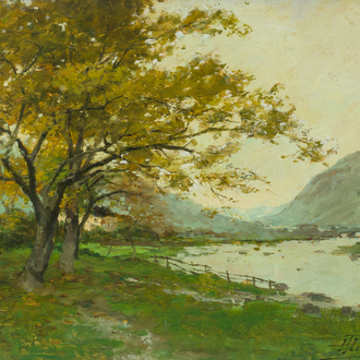 Paul Hermanus (1859-1911): Paysage fluvial, huile sur panneau