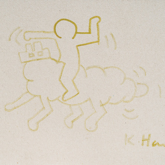 Keith Haring (1958-1990): Sans titre, feutre sur carton, daté (19)83