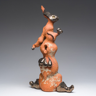 Yves Rhayé (1936-1995): Composition with a rabbit, partly glazed terracotta