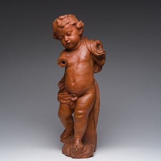 A Flemish patinated terracotta figure of a standing putto, 18th C.