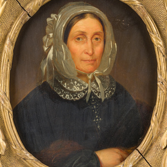 École européenne: Portrait d'une dame, huile sur panneau, 19ème siècle