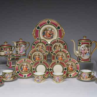 A 23-piece polychrome porcelain Viennese style coffee set with 'Europa and the Bull' and muses, 20th C.