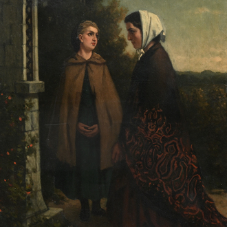 Charles De Groux (Degroux, 1825-1870, attribué à): 'La prière', huile sur toile