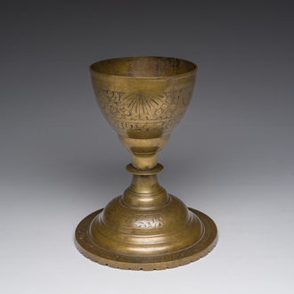 A Spanish bronze chalice with engraved design, 17th C.