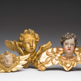 Three gilt and polychrome decorated wooden angel's heads, 18th C.