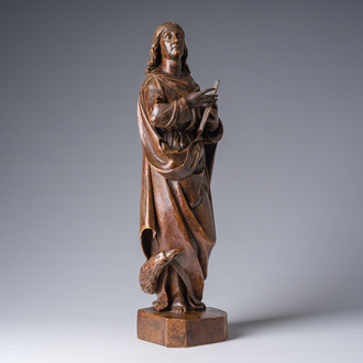 A Flemish patinated wooden 'John of Patmos' sculpture, ca. 1800