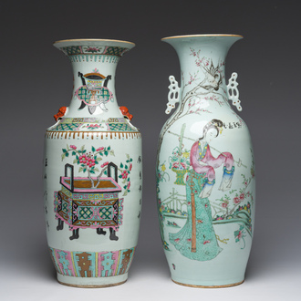 Deux vases en porcelaine de Chine famille rose à décor de Lan Caihe et paniers de fleurs, 19ème/20ème siècle