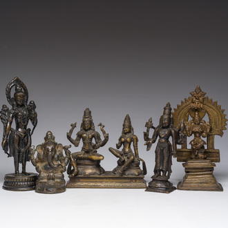 Five Indian bronze votive sculptures, 19th/20th C.
