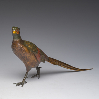 Signé illisiblement: Modèle de faisan en bronze polychrome peint à froid, Vienne, Autriche, 19ème/20ème siècle