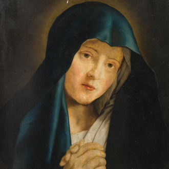 Ecole française, suiveur de Giovanni Battista Salvi da Sassoferrato (1609-1685): La Madone en prière, huile sur panneau, fin du 18ème siècle