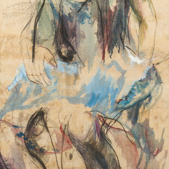 Sam Drukker (1957): 'Offer III', huile et craie sur toile, daté 1995-1996