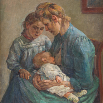 Juliette Cambier (1879-1963): Allaitement, huile sur toile, Paris, daté 1903